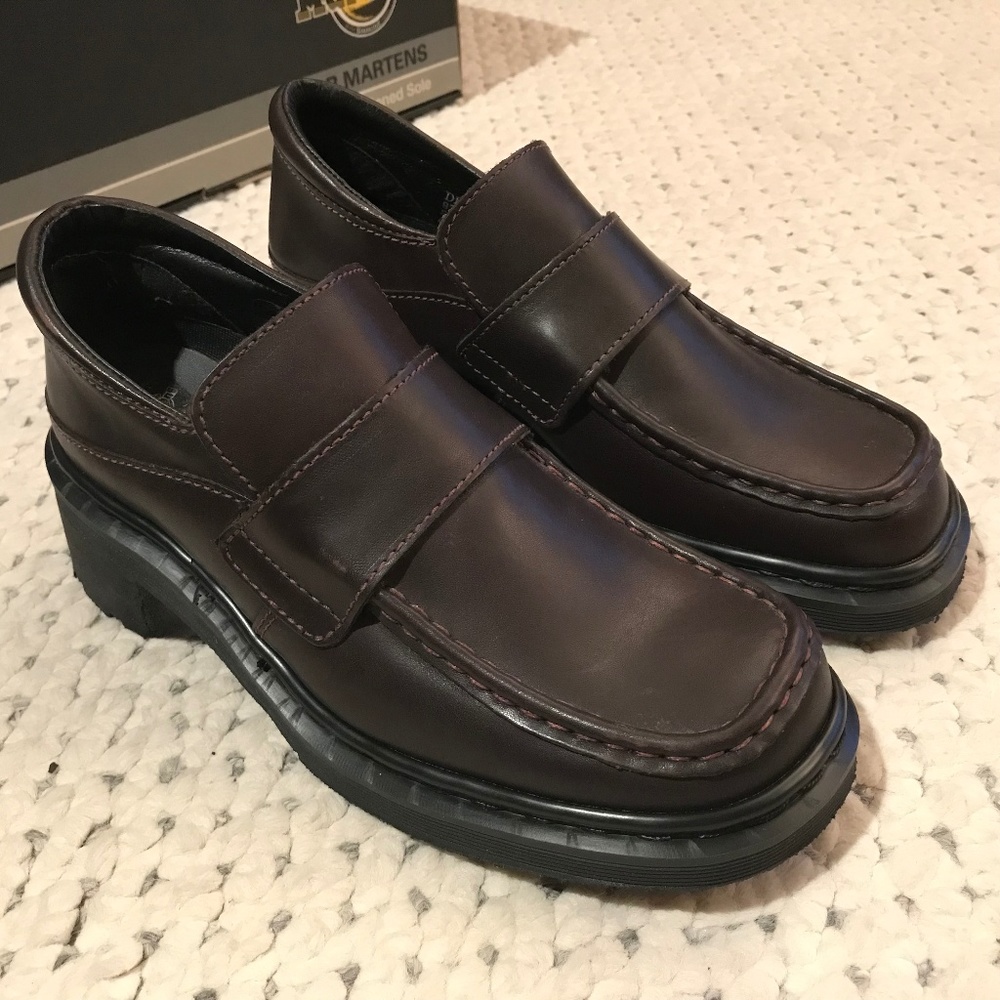 NEW! RARE DR MARTENS Wedges Loafer Shoes 8-8.5 HandMade in ENGLAND DOCS Espresso - Picture 9 of 10